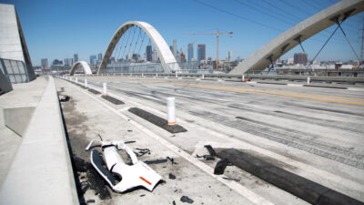 The Sixth Street Bridge is the most famous street takeover venue--seen here in the aftermath of a July 19 get-together--but LAPD raided a series of lesser-known takeover spots this weekend, taking man
